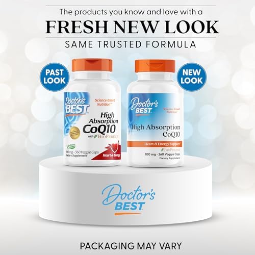 Doctor's Best High Absorption CoQ10 with BioPerine Supplement - Coenzyme Q10 Caps for Heart Health & Antioxidant Support, Naturally Fermented CoQ10 - 360 Veg Capsules