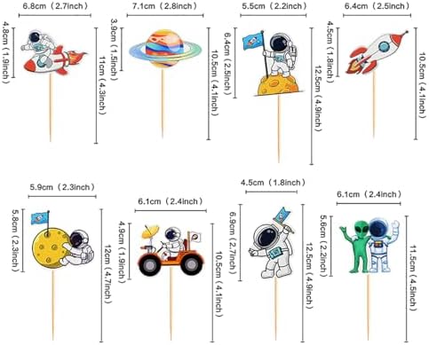 Space Cupcake Toppers,24 PCS Astronaut Cupcake Toppers,Space Birthday Decorations,Space Themed Party Decorations