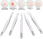 SIVOTE Eyelash Extension Tweezers for Classic & Volume Lashes, 5-Pack, Silver