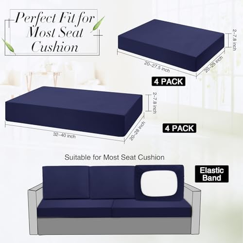Newwiee 8 Pcs Stretch Patio Outdoor Cushion Covers Replacement for 4 Backrests and 4 Patio Cushions Covers, Waterproof Couch Sofa Slipcover Furniture Protector, Thin Fabric Breathable(Navy Blue)
