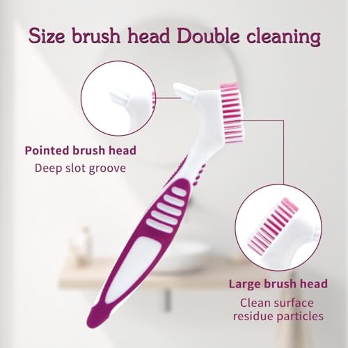 Denture Brush, 2 Pcs False Teeth Toothbrush with White Carrying Case, Multi-Tiered Bristles with Comfort Grip Handle for Effective Denture Cleaning