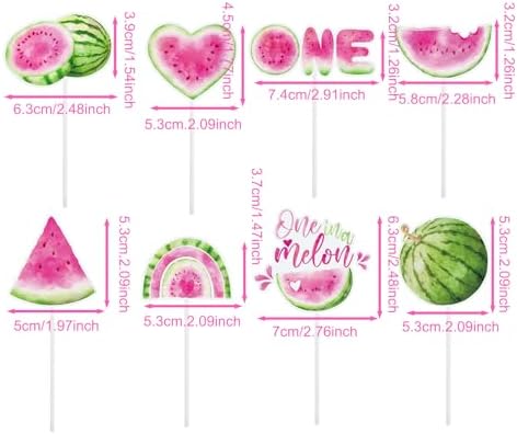 24Pcs Watermelon Cupcake Toppers One in A Melon Themed Cake Treat Picks for Baby Watermelon First Birthday Party Supplies