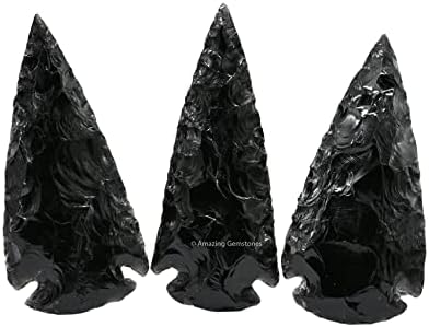 Amazing Gemstone 3 Pieces Black Obsidian Arrowhead, Crystal and Healing Stone Flint Rock Arrow Head - 2 to 3 Arrowheads for DIY Project Craft Point Jewelry Making