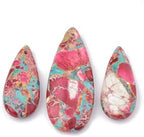 3 Pcs Synthetic Gemstone Pendants Turquoise and Imperial Sea Sediment Jasper Dyed Teardrop Jewelry Making Charms for Necklace Bracelet Earring Jewelry Making and Crafting 36-50x15-21x6-7mm, Hole: 1mm