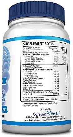 Brainol - The Smartest Choice For A Brain Boosting Nootropic - Enhance Mental Performance, Focus and Clarity - With DMAE, Huperzine A, BioPerine - Vegan-Friendly - 360 Capsules - 6 Month Supply