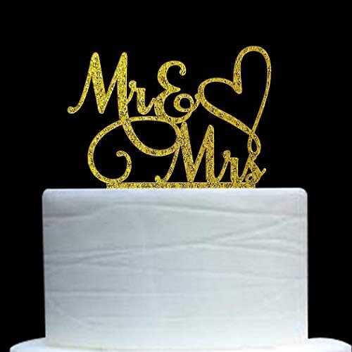 Mr and Mrs Cake Topper, Bride and Groom Sign Wedding / Engagement Cake Toppers Decoration, Gold Glitter Acrylic