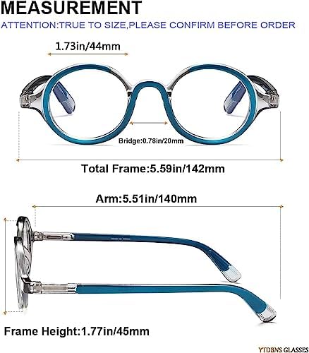 Retro Round Reading Glasses for Men and Women, Stylish Color Frame Design, Blue Light Blocking, Spring Hinges, Anti Eye Strain Computer Readers, 1.0