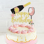 Champagne Happy Birthday Cake Topper, Unique Gold Champagne Happy Birthday Toppers, Cheers to Birthdays for Men's and Women's Party Cake Toppers