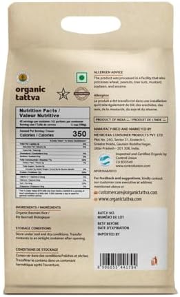 Organic Tattva Biryani Long Grain Basmati Rice (10 lbs) - Organic White Rice for Biryani - No Additive - Vegan - Non GMO - Gluten Free - USDA Certified