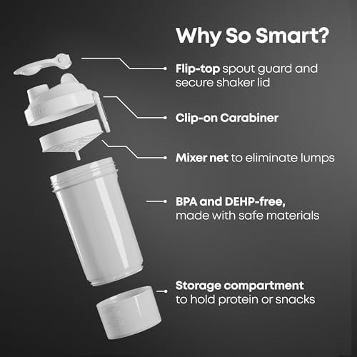 Smartshake O2GO ONE Plastic Protein Shaker Bottle 800 ml | 27 oz - Leakproof Screw-on Lid - BPA Free – Unisex - Mist Gray