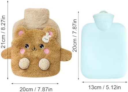 Hot Water Bottle with Cover, Hot Water Bottle with Cute Plush Cover, Super Soft Plush Cover for Pain Relief Headaches Cramps and Winter Warmth