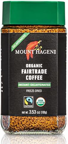 Mount Hagen 3.53oz Organic Freeze Dried Instant Decaf Coffee- 6 Pack | Eco-friendly, Fair-Trade Decaffeinated Coffee Made From Organic Medium Roast Arabica Beans [6x 3.53oz Jar]