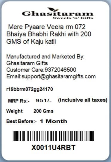 Ghasitaram Gifts Rakhis Online- Mere Pyaare Veera rm 072 Bhaiya Bhabhi Rakhi with 200 GMS of Kaju katli