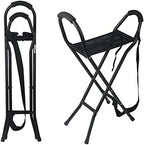 Crutches Walking Stick Folding Cane Seat,Chair Bench Camping Travel Stool 2 Handle with 4 Legs,Old People Portable Walking Stick for Women Men,Crutches Family