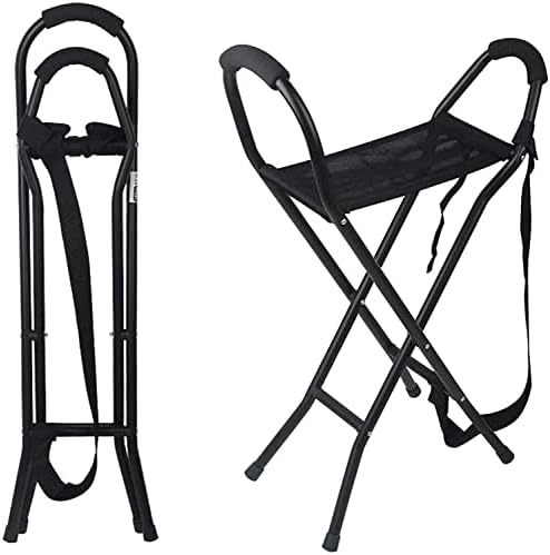 Crutches Walking Stick Folding Cane Seat,Chair Bench Camping Travel Stool 2 Handle with 4 Legs,Old People Portable Walking Stick for Women Men,Crutches Family