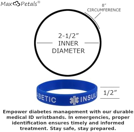 5 PACK TYPE 1 DIABETIC Medical Alert ID Silicone Bracelet Wristbands ADULT SIZE (8 Inches)