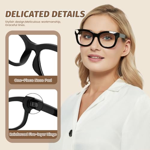 JiSoo Oversized Reading Glasses for Women Men, Stylish Designer Readers Women with Large Frame