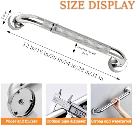 Anti-Slip Knurled Grab Bar,304 Stainless Steel Shower Grab Bar,Bathroom Handrail for Elderly and Disabled Persons,Slip Safety Armrest for Toilet(Size:16 Inch)