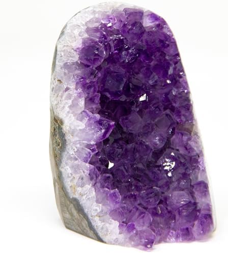 Natural Amethyst Cluster with Polished Edges [2 to 2.5 lb.] Real Raw Geode Healing Crystal Rock from Uruguay Deep Purple Decor and a FREE Velvet Pouch of Rose Quartz