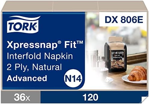 Tork Xpressnap Fit Natural Dispenser Napkin N14, Compostable 2-ply, 36 packs x 120 napkins, DX806E