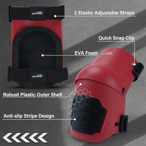 MELOTOUGH Knee Pads for Work,Construction,Flooring,Gardening-Comfortable and Flexible(Red)