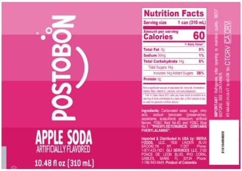 Gaseosa Manzana Postobón – 12 Pack (10.5fl oz Each Can) – Colombian Apple-Flavored Soda – Imported from Colombia