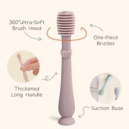 Moonkie Baby Tongue Cleaner, Toddler Toothbrush, Baby Oral Cleaner Newborn Kit for 3 Months+, 2 Pcs (Blush/Pale Mauve)