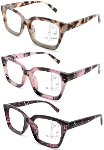 HIYANJN 3 Pack Progressive Multifocal Reading Glasses for Women Men Oprah style Blue Light Blocking Spring Hinger Readers 2.50