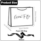 Loveinside 13" Large Groom Shower Gift Bag, White & Black Groom To Be Elegant Script Design Gift Bag with Bow Ribbon for Shower, Engagement, Bachelor Party, Wedding, 13" x 5" x 10", 1 Pcs