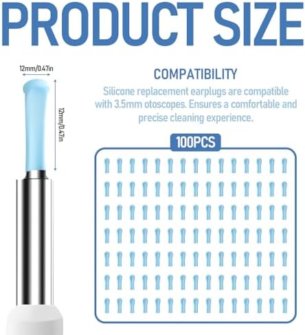 100 Pcs Silicone Ear Wax Removal Tips, Soft Ear Camera Replacement Tips, Hygiene Set Spoon Cleaner Tool Accessories for Wet/Dry Ear (Blue)