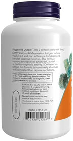 NOW Foods Supplements, Calcium & Magnesium with Vitamin D-3 and Zinc, Supports Bone Health*, 120 Softgels