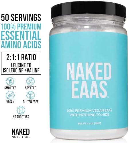 NAKED EAAs Amino Acids Powder - 50 Servings - Vegan Unflavored Essential Amino Acids 500 Grams - Instantized All Natural EAAs Powder Supplement