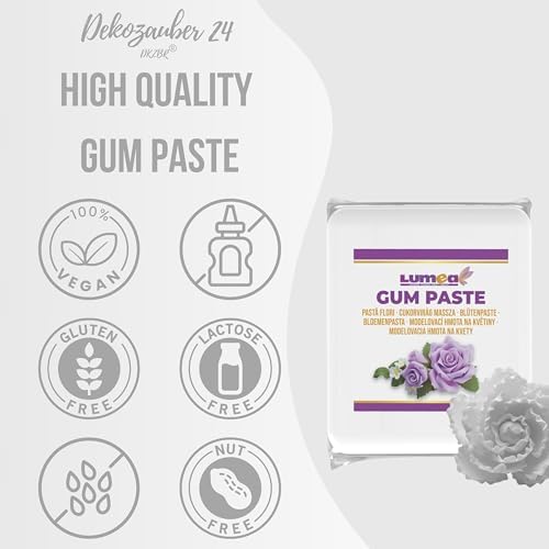 Dekozauber24 Flower paste, 1.1 LB, white, vegan, gluten free, edible gum paste with vanilla taste, icing, flexible and strong, cake decoration sugar paste