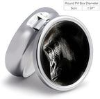 an Adult Gorilla Pill Box with 3 Compartments and Mirror Portable Pocket Pill Case Metal Travel Medicine Organizer Purse Medicine Holder for Vitamin Supplement Fish Oil