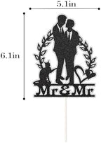 Mr & Mr With Cat Cake Topper, Gift for Gay Wedding Cake Decor,Silhouette Couple Groom and Groom Wedding Engagement Anniversary Party Decoartions