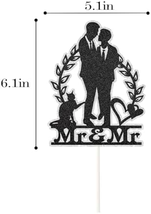Mr & Mr With Cat Cake Topper, Gift for Gay Wedding Cake Decor,Silhouette Couple Groom and Groom Wedding Engagement Anniversary Party Decoartions