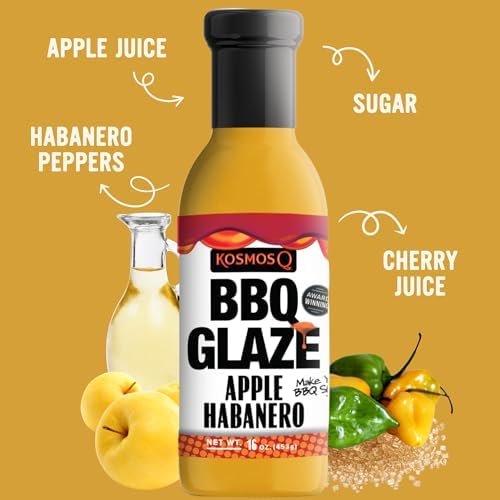 Kosmos Q Apple Habanero BBQ Glaze, Sweet and Spicy Glaze for Ribs, Pork, Chicken, or Brisket, Bold Apple Sauce with Habanero Heat, Competition-Quality BBQ Finish, American Made, 16 Oz Bottle