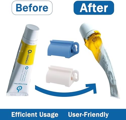 Toothpaste Squeezer Roller 2 Pack, Rolling Tube Squeezer Stand for Kids and Adults, Manual Plastic Dispenser Holder for Bathroom, Fits Toothpaste, Creams, Paint Tubes