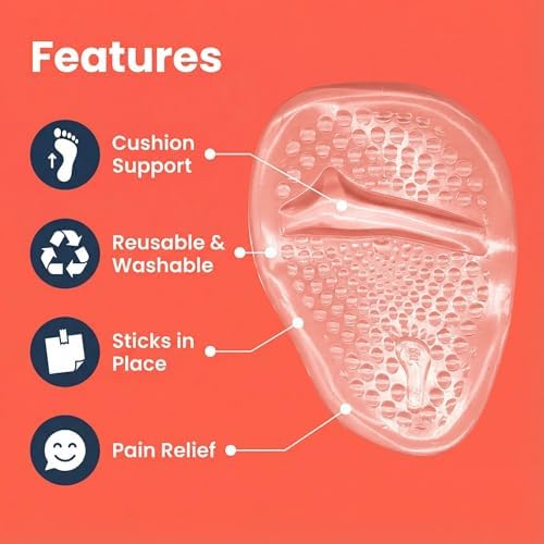 Ball of Foot Cushions for Women (2 Pairs), Anti-Slip Gel Metatarsal Pads & Forefoot Inserts for High Heels Flats Dress Shoes - All Day Comfort | One Size Fits Most