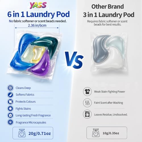 6-in-1 Laundry Detergent Pods, Odor Defense & Stain Remover, Laundry Pods with Fresh Cherry Blossom Scent, HE Compatible, 70 Count