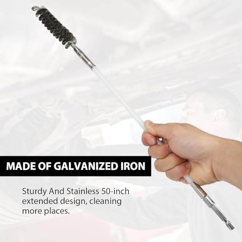 50 Inch Pipe Cleaning Brush Set with Stainless Steel Bristles, Wire Brush with 4 Flexible Rods and Hexagonal Connecting Rod, Stainless Steel Pipe Brush Set (3/5, 1, 1 3/5, 2 in Brush Heads)