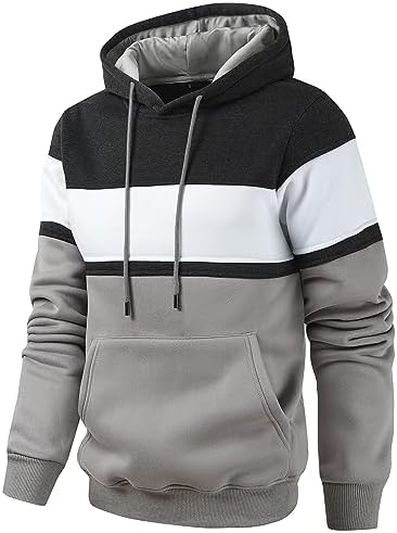 Men's Novelty Color Block Pullover Hoodie Casual Fleece Long Sleeve Hooded Sweatshirt