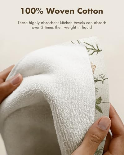 Miss Adola Cotton Kitchen Towels Set of 2 - Cute Design 16×26 Inch Dish Towels for Kitchen with Hanging Loop Line Flower Quick Dry Hand Towels Soft & Absorbent, Decorative Terry Cloth Tea Towels