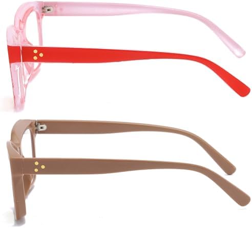 REAVEE 2 Pack Oprah Style Oversized Reading Glasses for Women Men Blue Light Blocking, Ladies Stylish RetroSquare Large Computer Readers (Red/Coffee 1.5x)