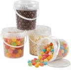 Xyskin 10 Pack Round Plastic Bucket Food Storage Containers, 28 oz Deli Containers with Lid and Handle, Clear Storage Jars Mini Storage for DIY Slime Making, Candy, Art Crafts, Ice Cream, Soup