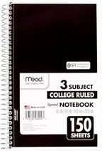 Mead® Wirebound Notebook, 6" x 9 1/2", 3 Subject, College Ruled, 300 Pages (150 Sheets), Assorted Colors