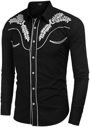 COOFANDY Men's Western Shirts Long Sleeve Embroideres Cowboy Shirts Casual Button Down Shirt