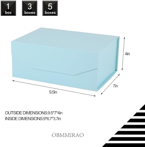 Upgrade 1PCS Blue Gift Box 9.5x7x4 Inches, Sturdy Gift Box with Lid for Gift Packaging, Foldable Magnetic Closure Storage Boxes, Bridesmaid Proposal Box, Rectangle Collapsible Box
