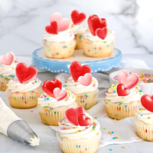 66 PCS Edible Heart Cupcake Toppers Wafer Paper Valentine's Day Cupcake Sweet Love Heart Cake Decorations Picks for Birthday Party Wedding Engagement Party Decorations Supplies