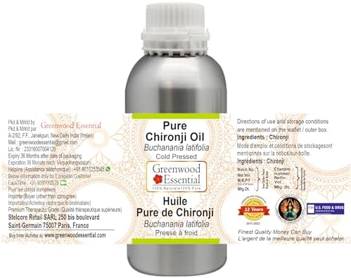 Greenwood Essential Pure Chironji Oil (Buchanania latifolia) Cold Pressed 630ml (21 oz)